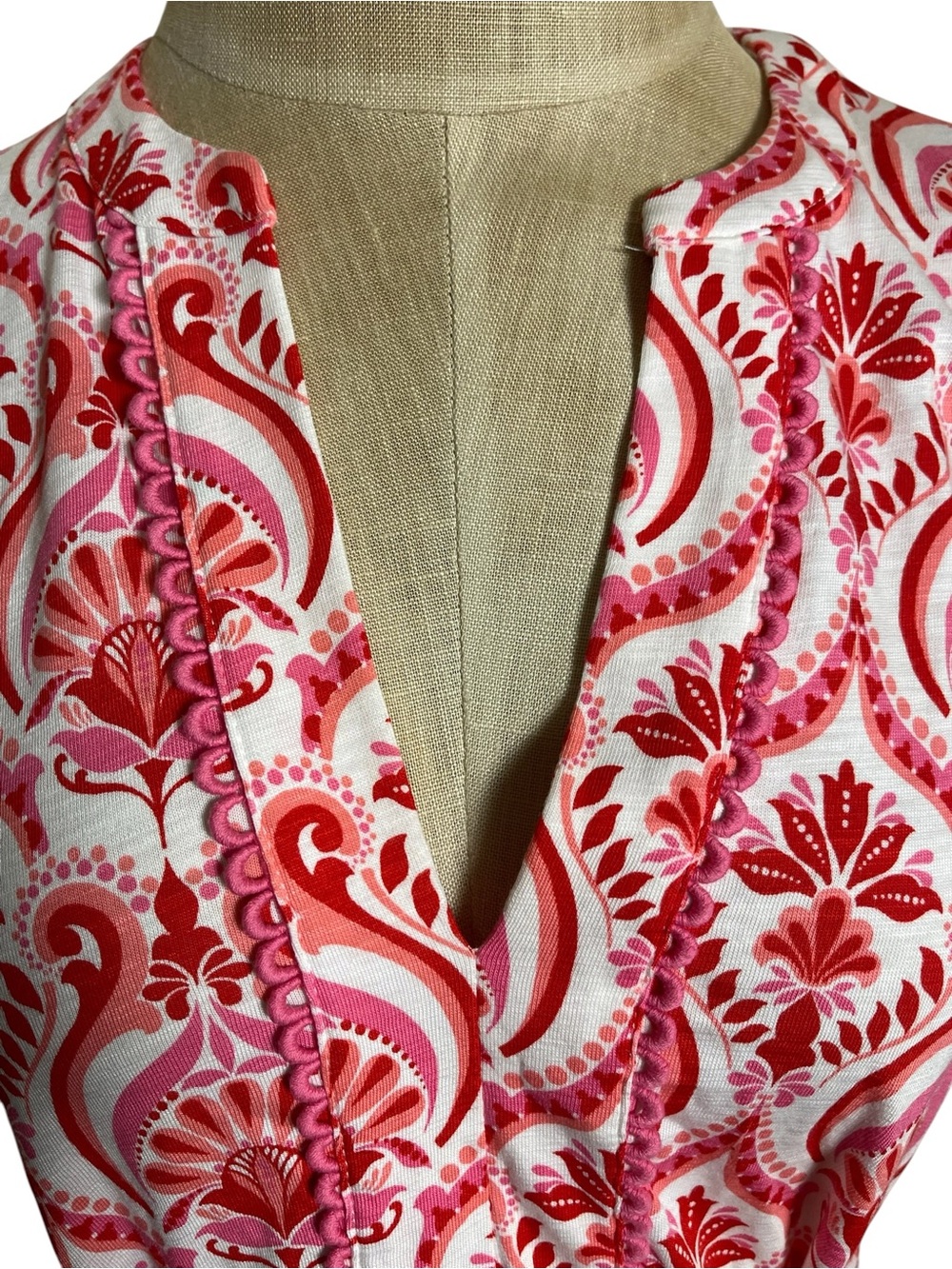 Boden Sofia Trim Jersey Midi Dress Pink Red Floral Botanical 6 Petite NWOT - Picture 9 of 14
